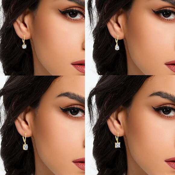 18K Gold Plated Dangle Earrings Set for Women with Cubic Zirconia, Hypoallergeni - Picture 4 of 7